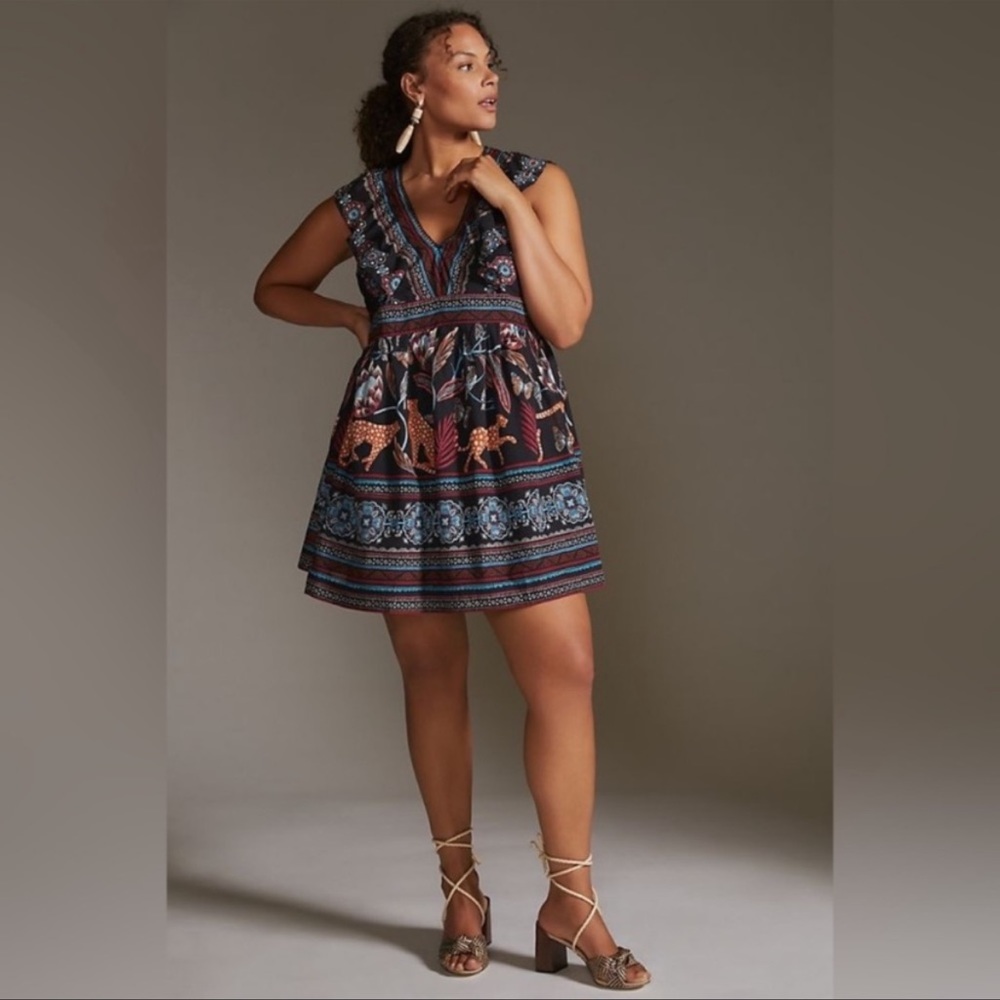 Anthropologie V-Neck Plunge Tunic Mini Dress with pockets